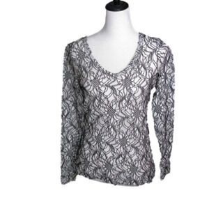Bke Black/White Floral Sheer Stretchy Lace Top Size Small